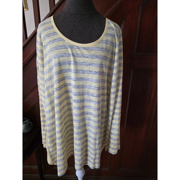 Soft Surroundings Womens 2X Yellow & Gray Striped Long Sleeve Top - Picture 1 of 8